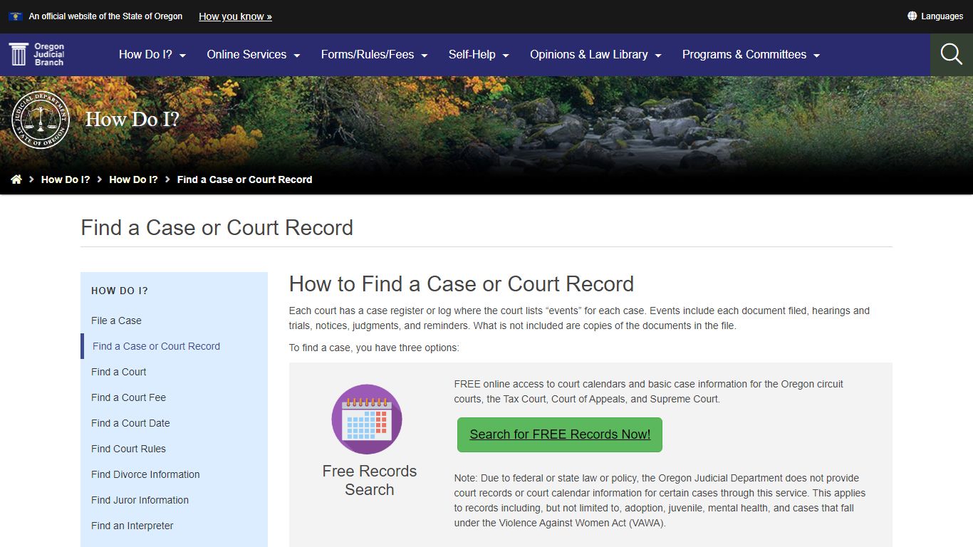 Oregon Judicial Department : Find a Case or Court Record : How Do I ...